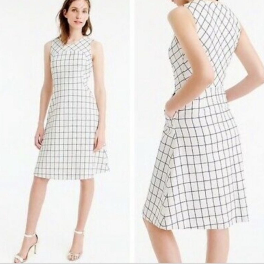 J. Crew Dress Womens 12 White Tweed A-line Preppy Minimalist Workwear Academia